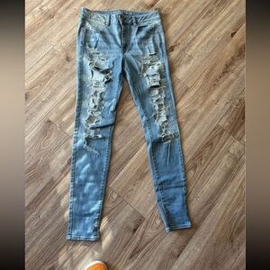 American Eagle Outfitters Distressed Blue Skinny Jeans